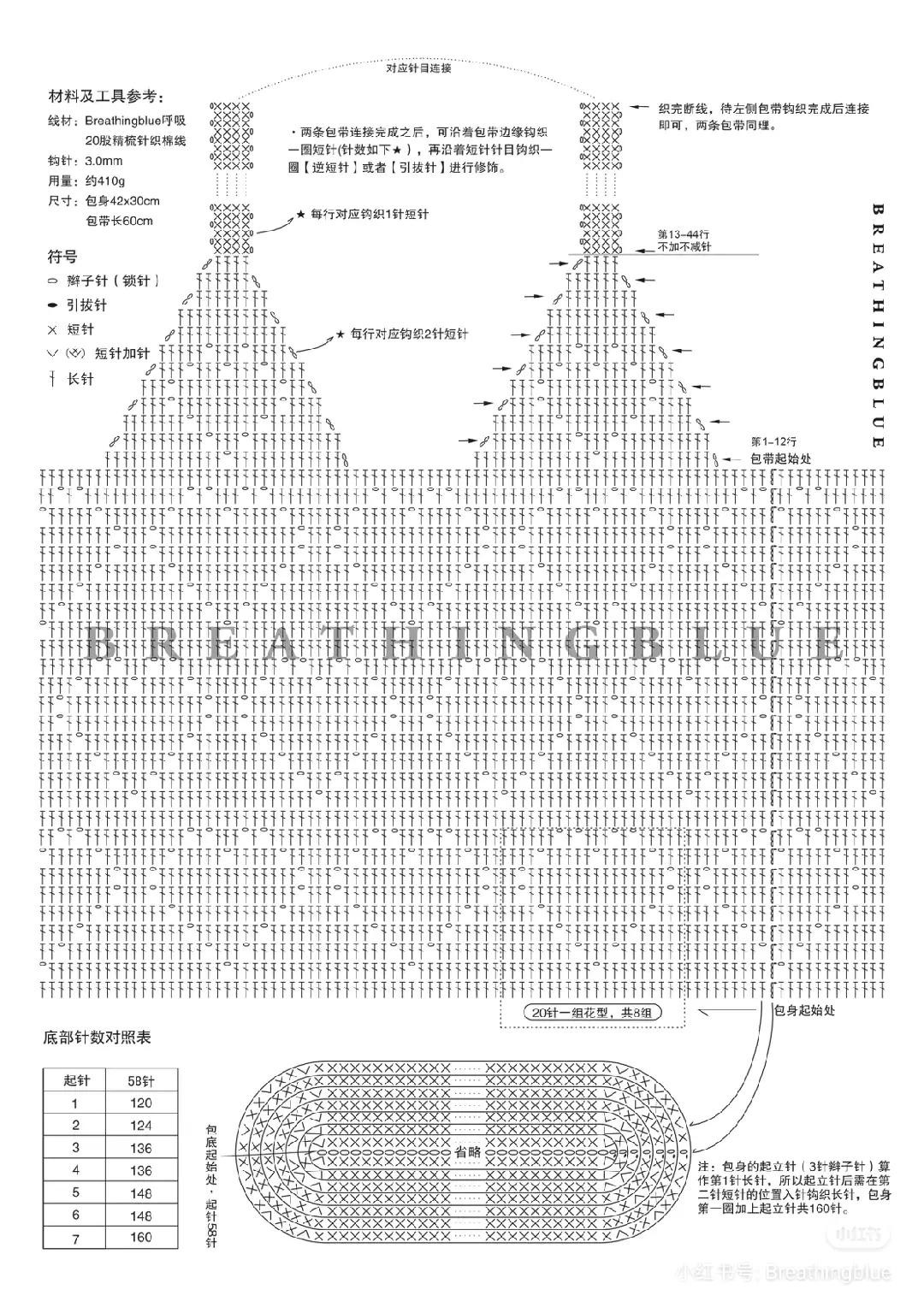 Crochet Tote Bag Pattern Chart: White Yarn Handbag Tutorial with Stitch Diagram