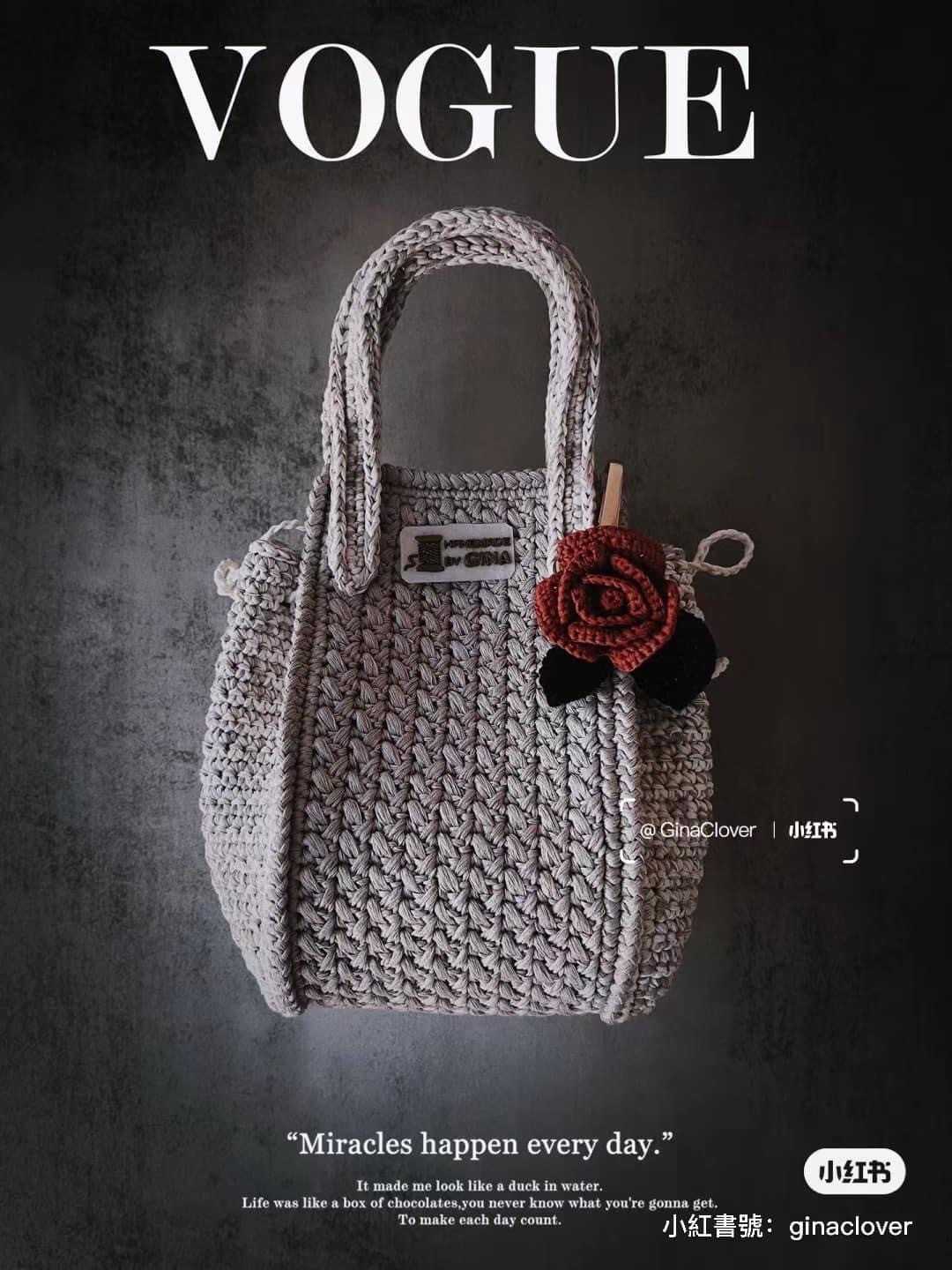 Crochet Tote Bag Pattern Chart with Red Rose Charm