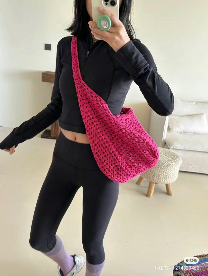 Crochet Tote Bag Pattern: Detailed Flat Chart for Purple, Beige, and Dark Grey Handmade Bags