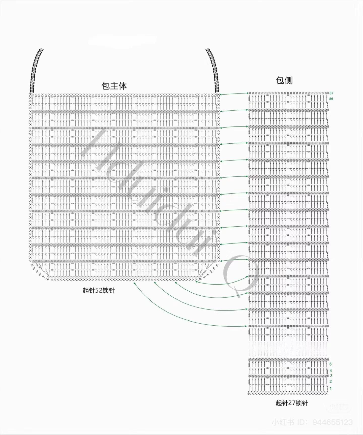 Crochet Tote Bag Pattern with Black Stripes - Flat Chart Tutorial