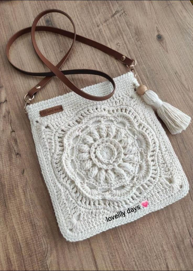Crochet Tote Bag Patterns with Mandala Square Charts and Instructions