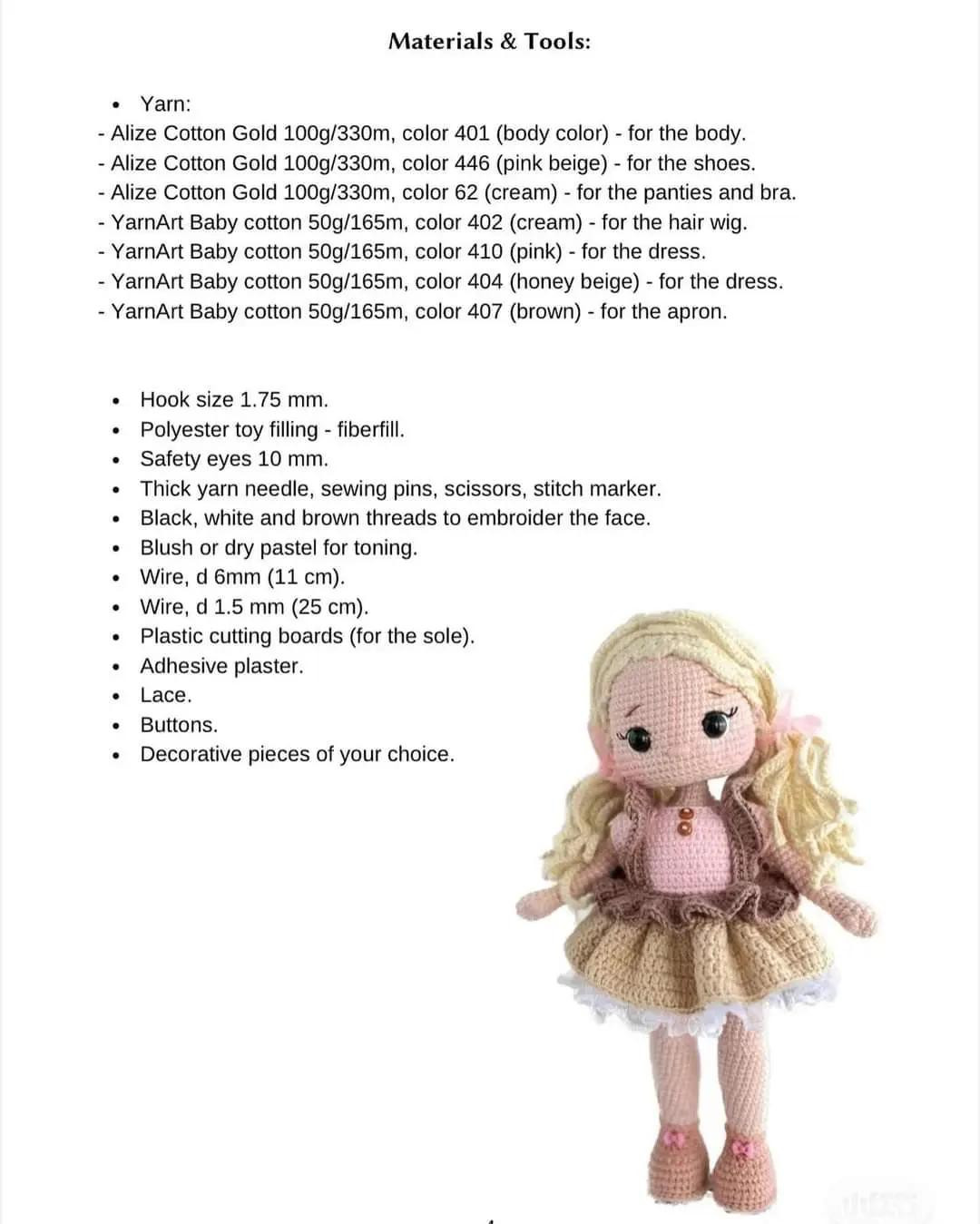 Crochet Toy Pattern 'Doll Martha' - Amigurumi Doll with Pink Dress and Cream Hair