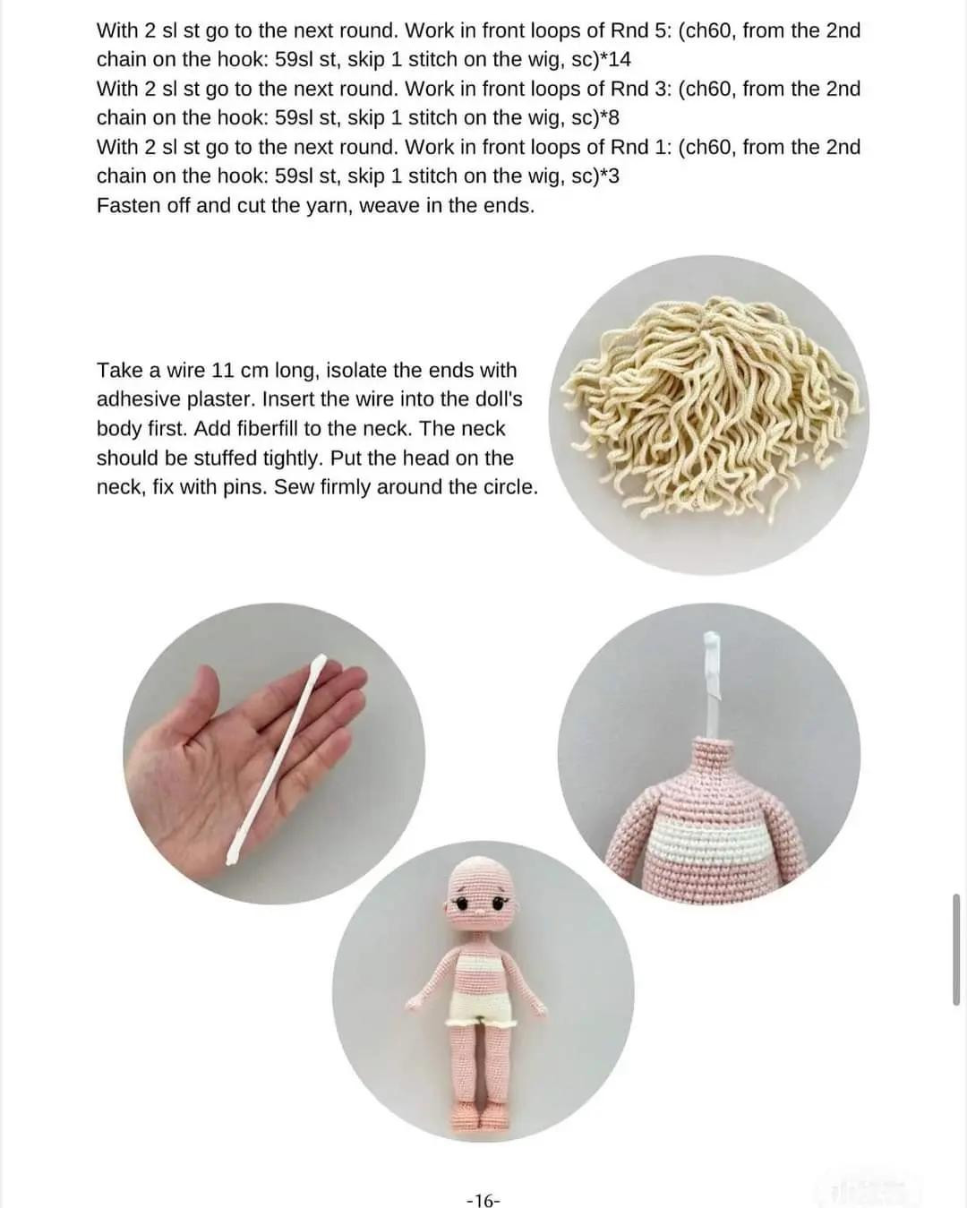 Crochet Toy Pattern 'Doll Martha' - Amigurumi Doll with Pink Dress and Cream Hair