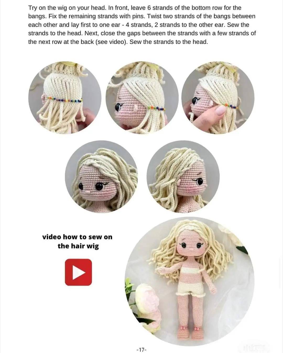 Crochet Toy Pattern 'Doll Martha' - Amigurumi Doll with Pink Dress and Cream Hair