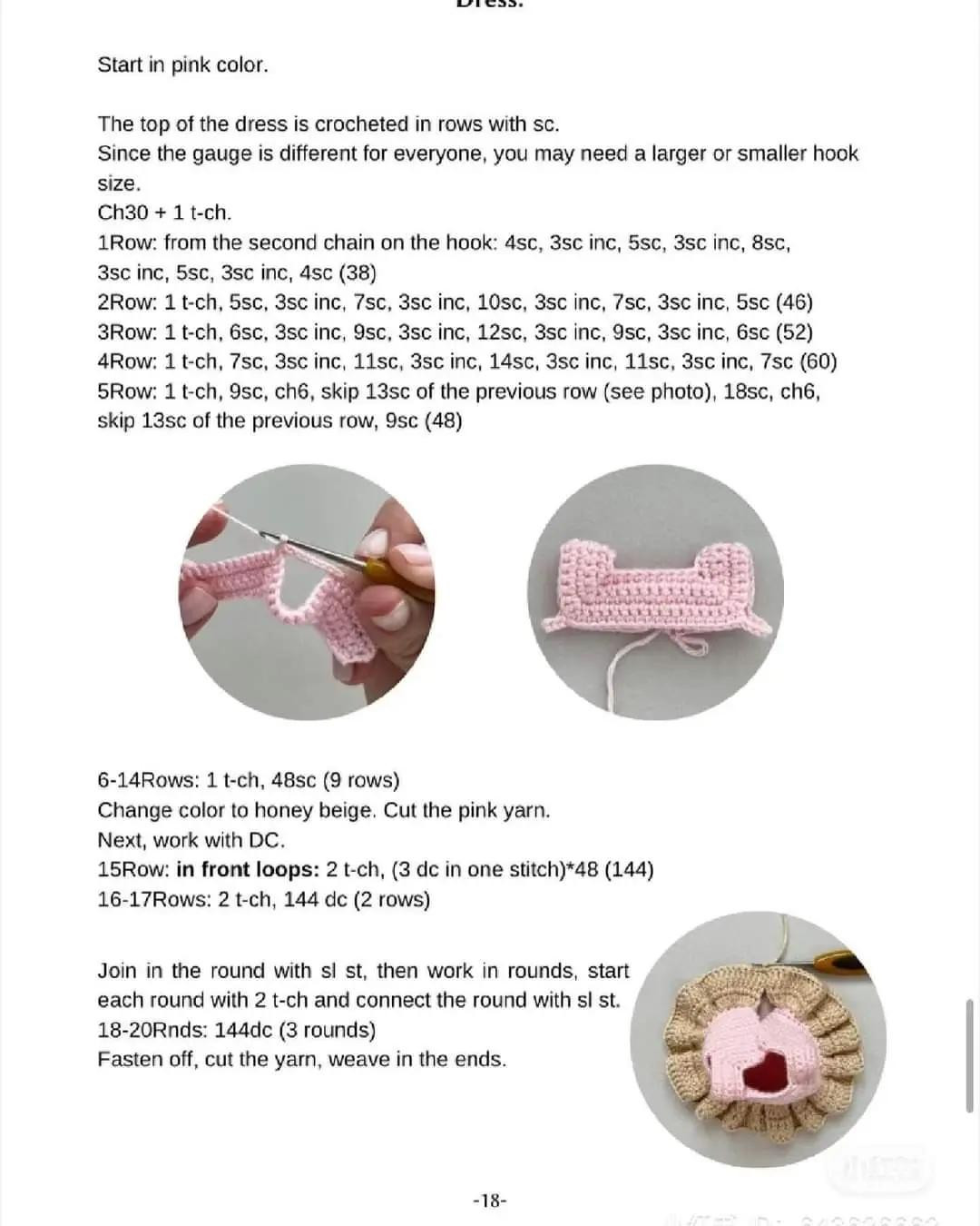 Crochet Toy Pattern 'Doll Martha' - Amigurumi Doll with Pink Dress and Cream Hair