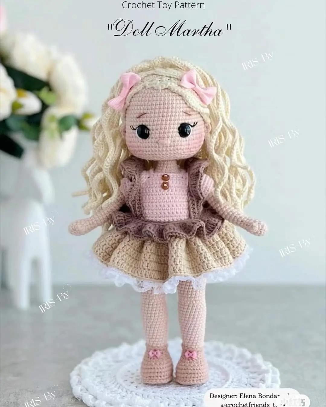 Crochet Toy Pattern 'Doll Martha' - Amigurumi Doll with Pink Dress and Cream Hair