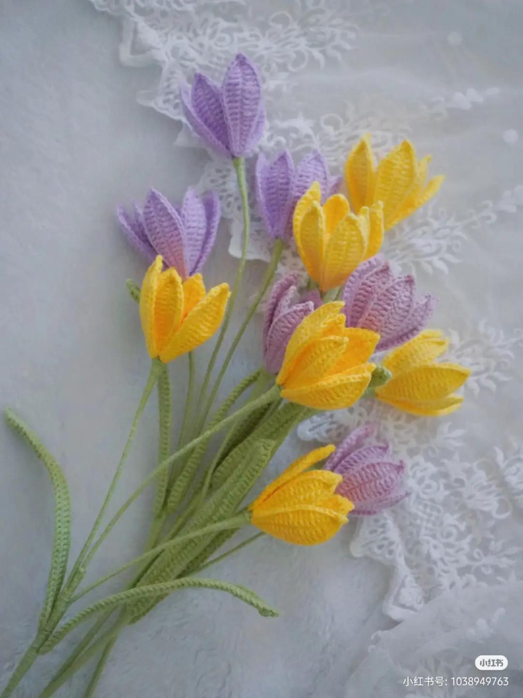 Crochet Tulip Flower Pattern with Instructions in Pastel Colors