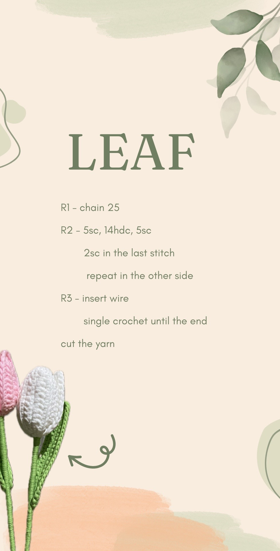 Crochet Tulip Flower Tutorial: Small Petal, Big Petal and Leaf Patterns