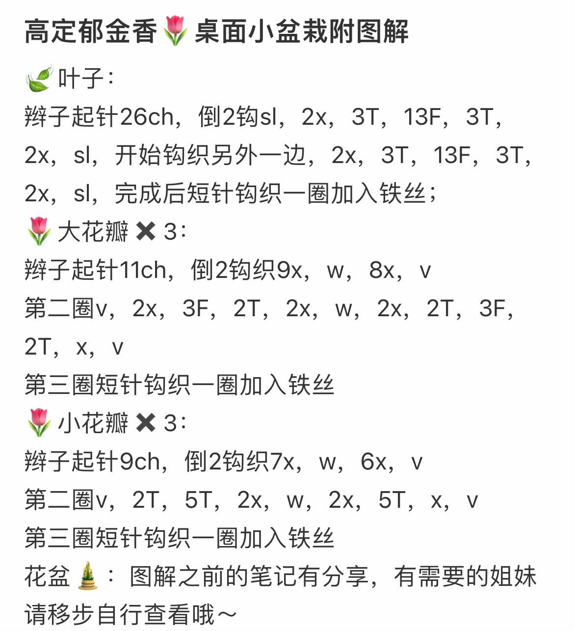 Crochet Tulip Potted Plant Pattern with Chart Instructions