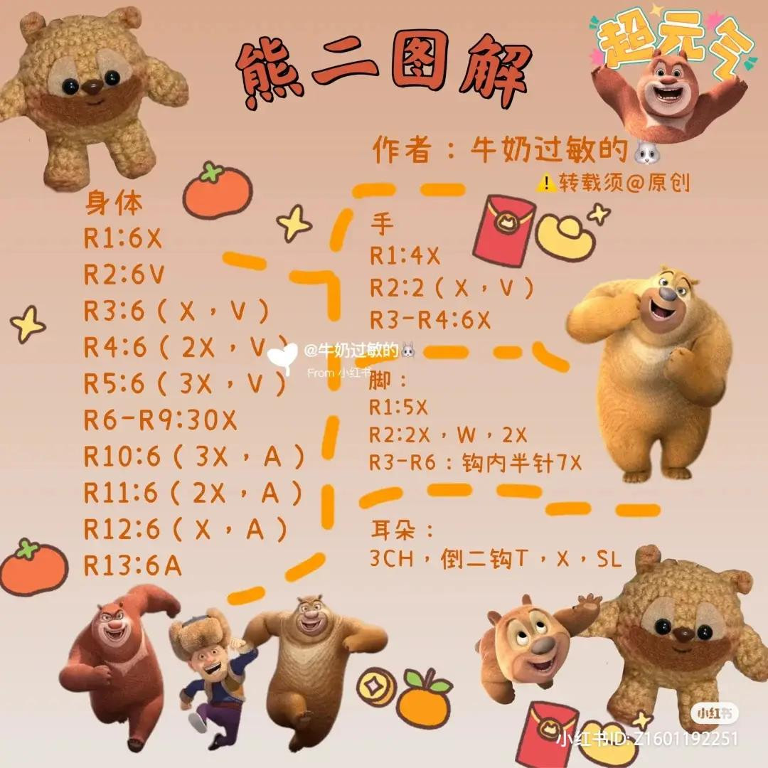 Crochet Tutorial: Briar (Xiong Er) Amigurumi Pattern Chart