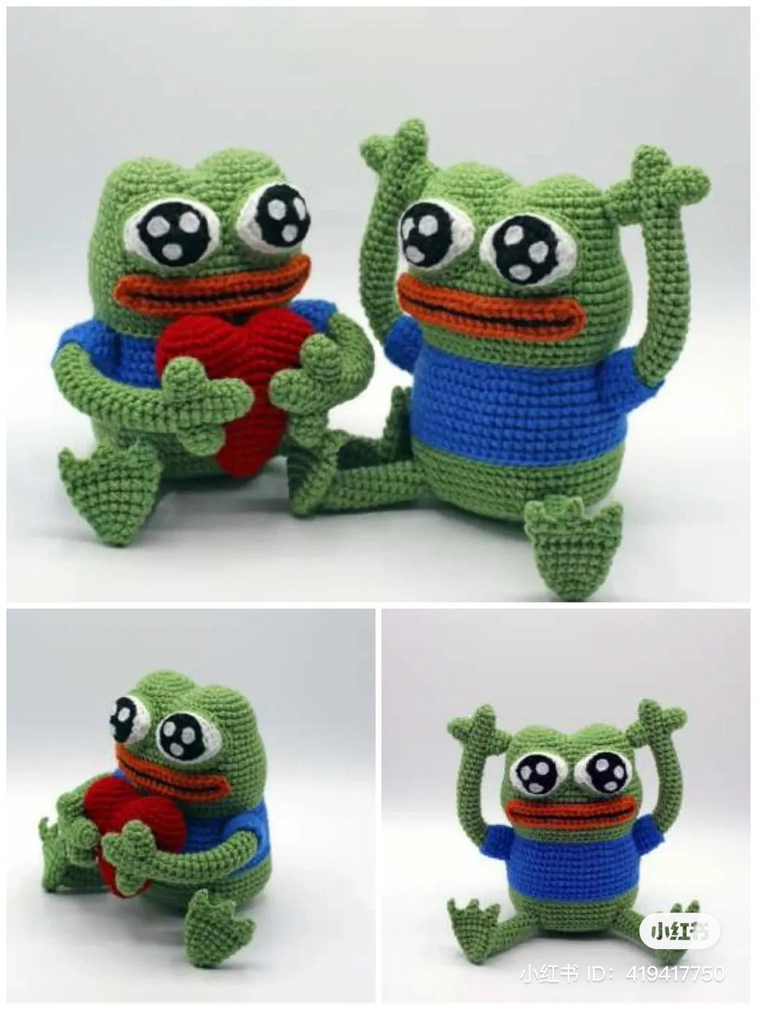 Crochet Tutorial for Green Pepe the Frog Amigurumi with Blue Shirt and Red Heart