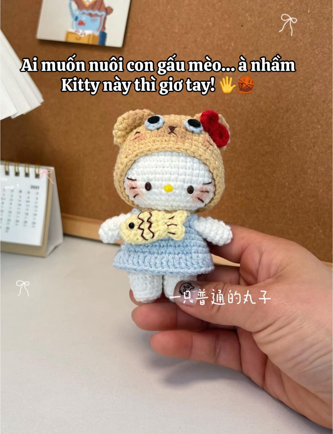 Crochet Tutorial: Hello Kitty wearing Bear Hoodie holding Fish