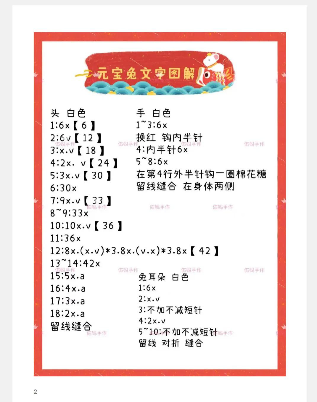 Crochet Tutorial Pattern for Chinese New Year Rabbit Doll with Ingot Hat and Red Outfit