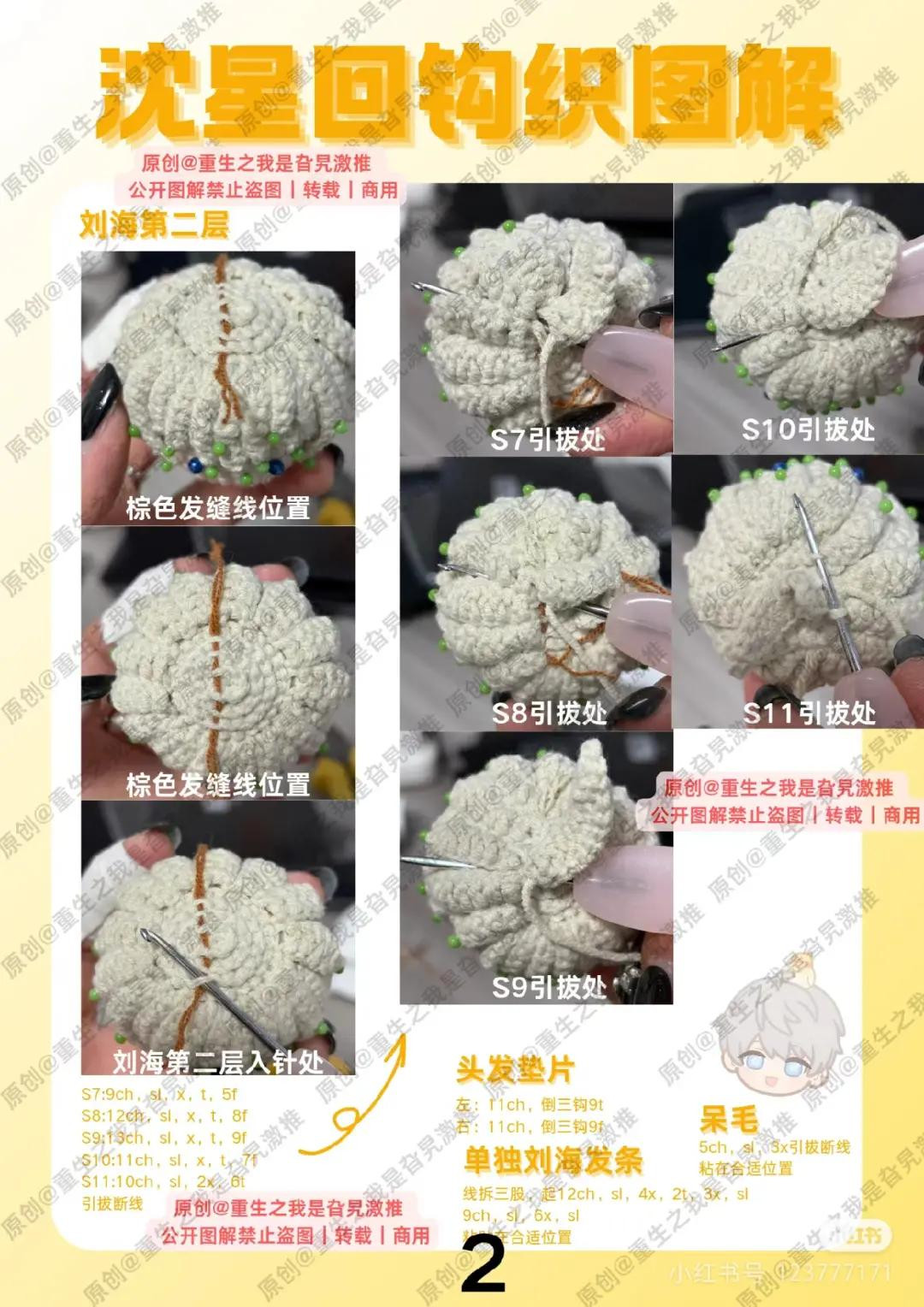 Crochet Tutorial Pattern for Shen Xinghui Amigurumi Head with Star Keychain