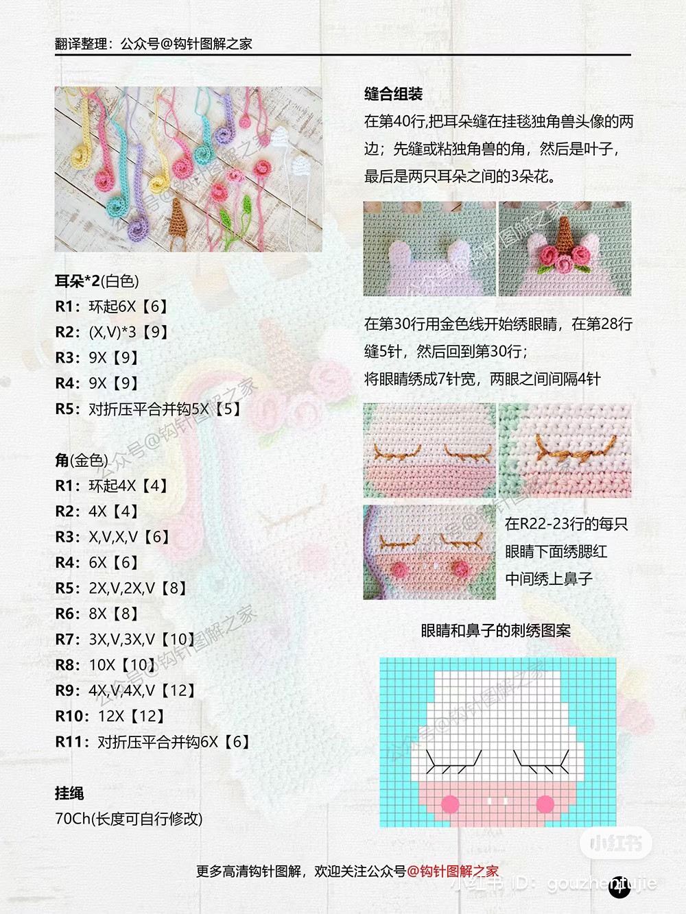 Crochet Unicorn Wall Hanging Pattern with Chart and Instructions