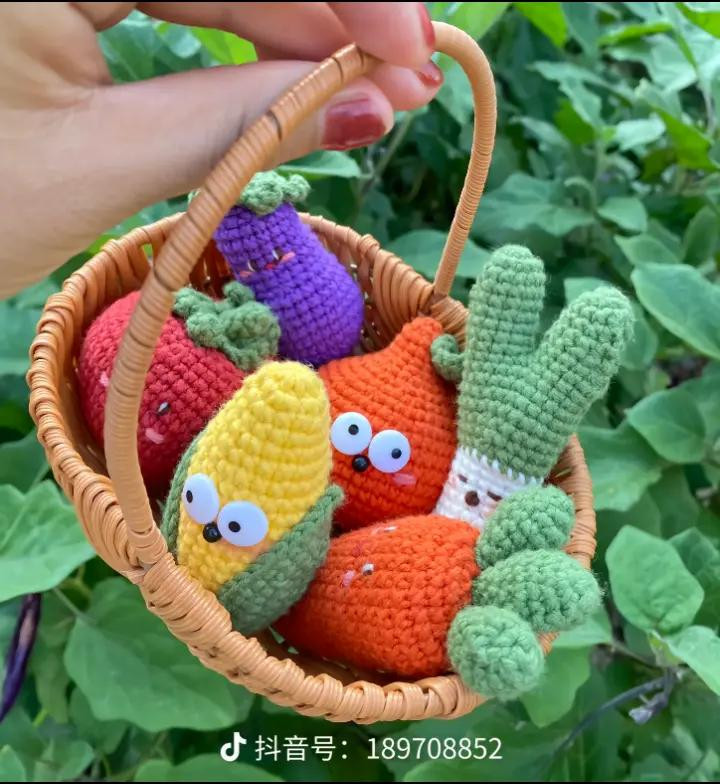 Crochet Vegetable Amigurumi Set Pattern: Tomato, Corn, Carrot, Eggplant, Scallion and Orange with Charts
