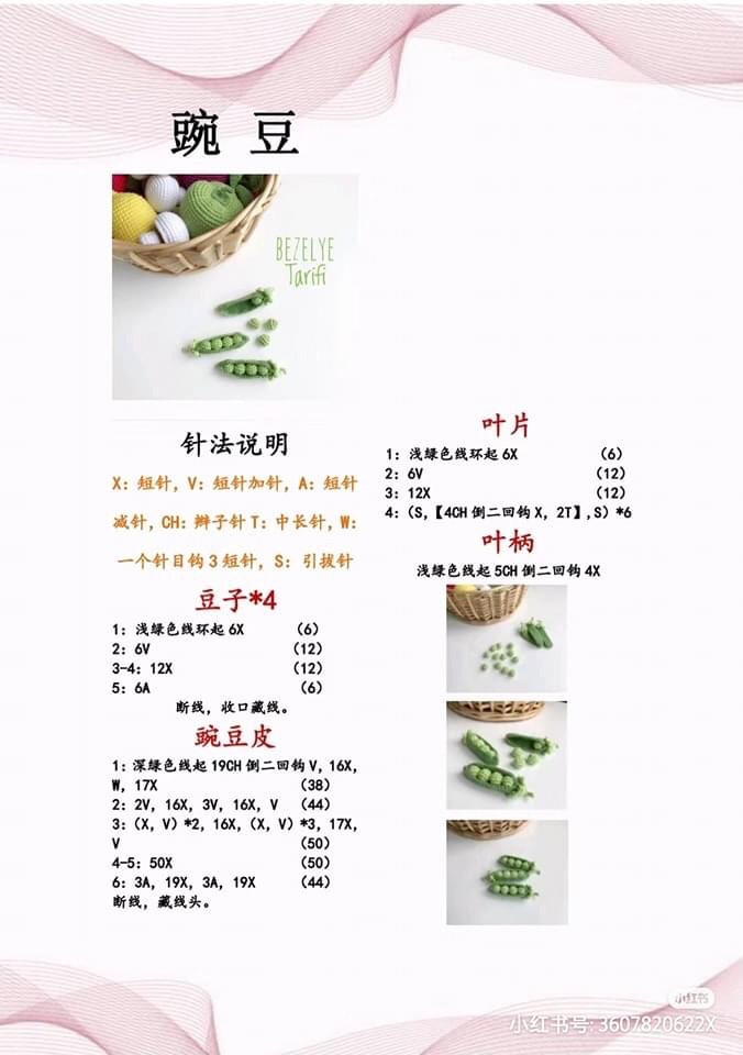 Crochet Vegetable Pattern: Lemon, Peas, Beetroot, Mushroom, Zucchini