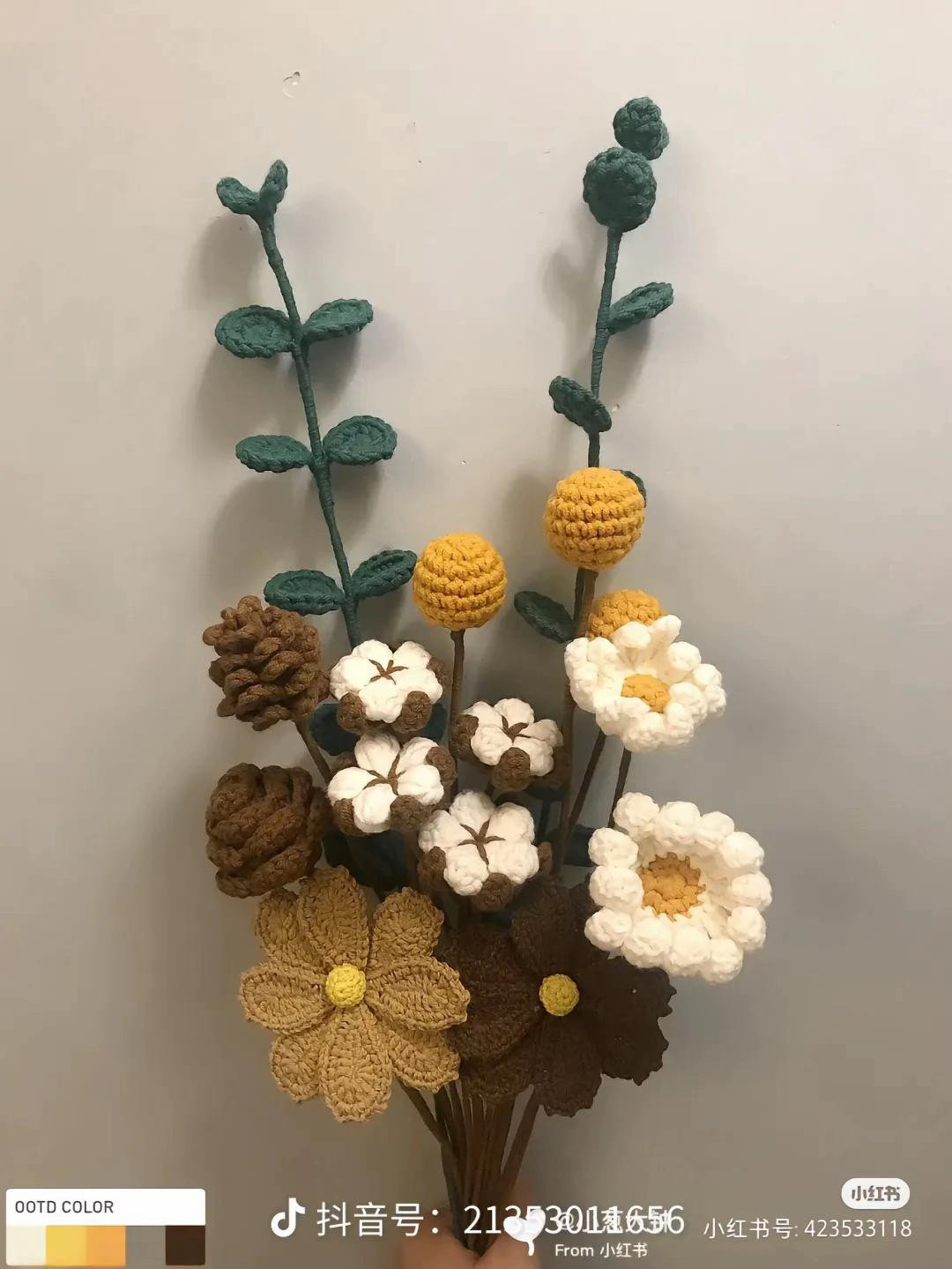 Crochet Vintage Dried Flowers Chart: Cotton, Daisy, Pinecone