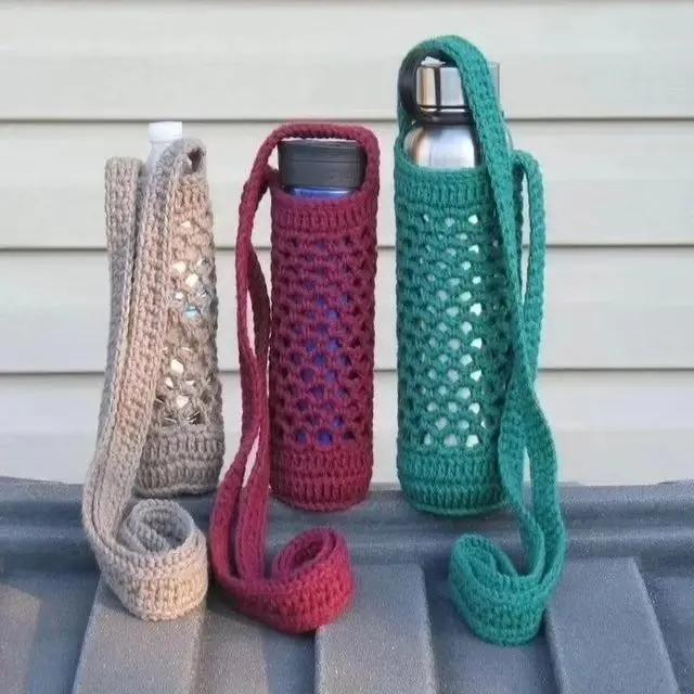 Crochet Water Bottle Cozy with Handle and Free Chart Pattern