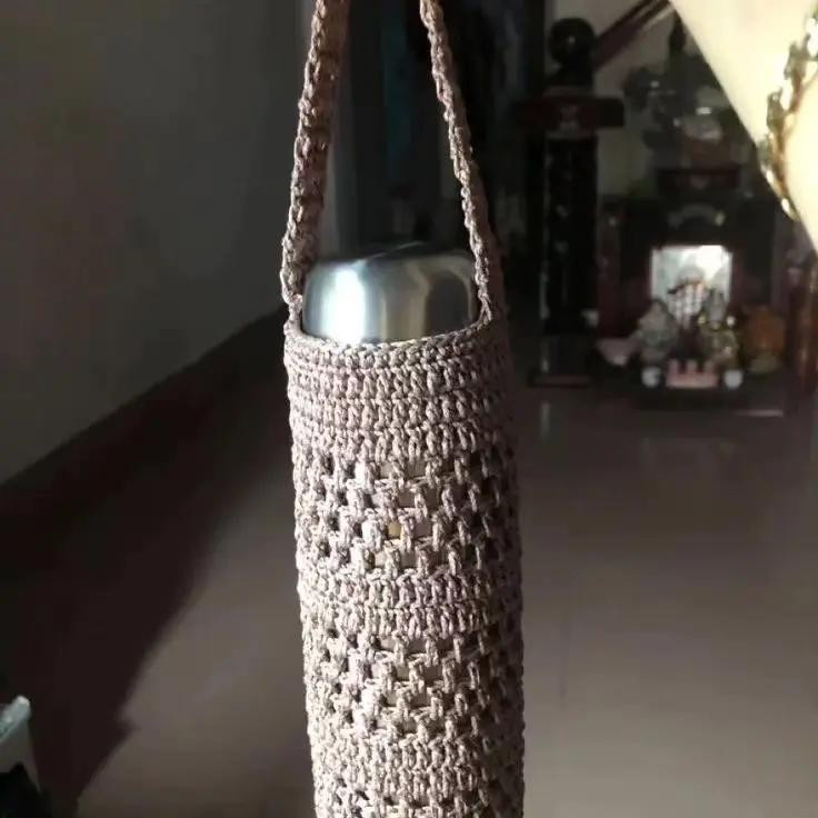 Crochet Water Bottle Cozy with Handle and Free Chart Pattern