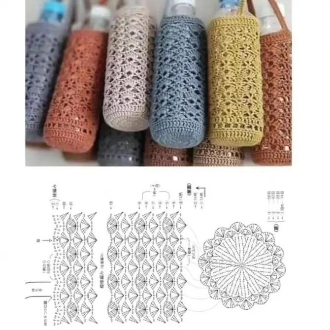 Crochet Water Bottle Cozy with Handle and Free Chart Pattern
