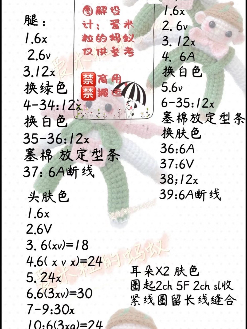 Crochet Watermelon Couple Dolls Amigurumi Pattern Chart