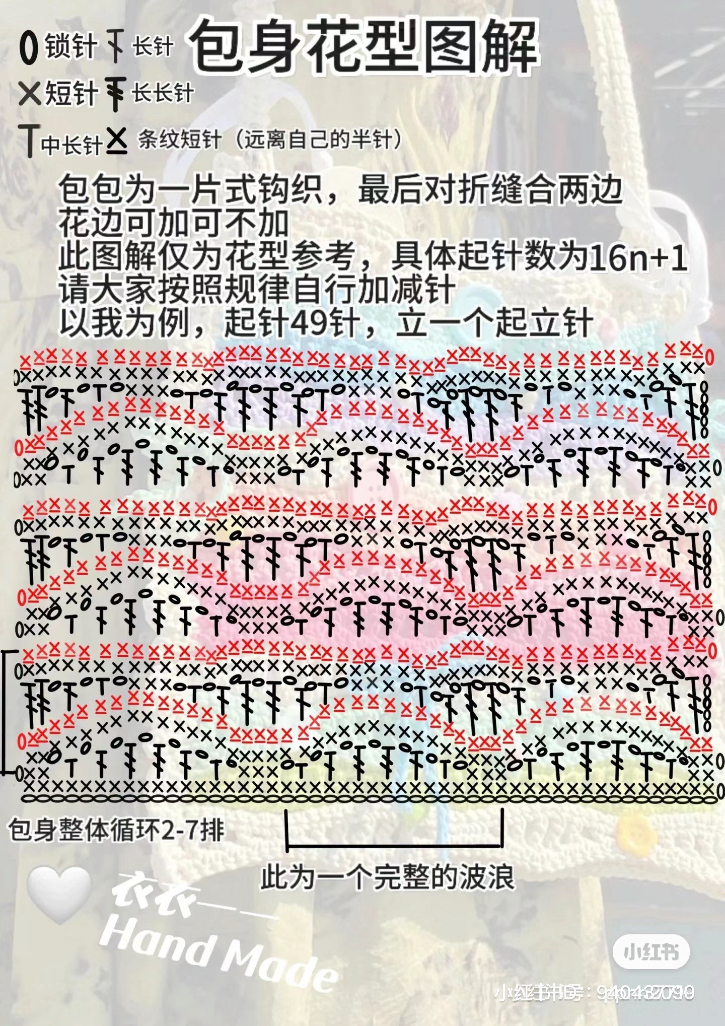 Crochet Wave Striped Tote Bag Pattern Chart