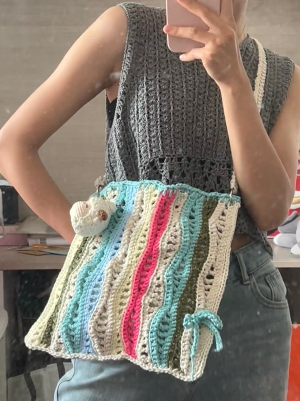 Crochet Wave Striped Tote Bag Pattern Chart