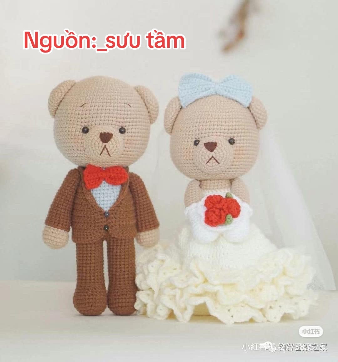 Crochet Wedding Bear Couple Pattern with Detailed Instructions