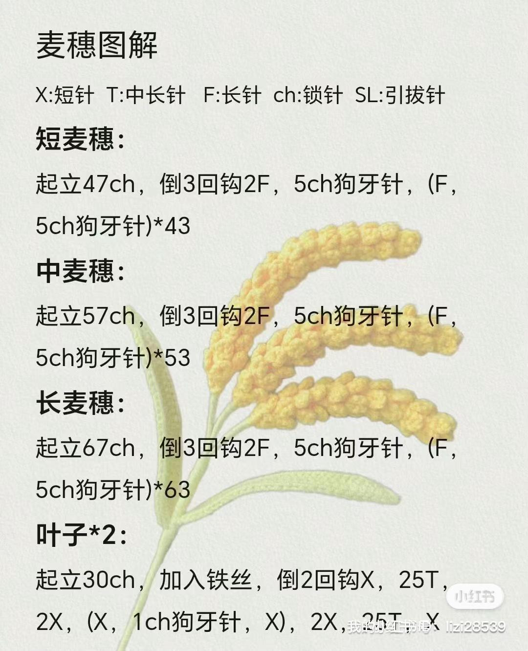 Crochet Wheat Ears Tutorial: Detailed Instructions for Short, Medium, and Long Stems with Leaves