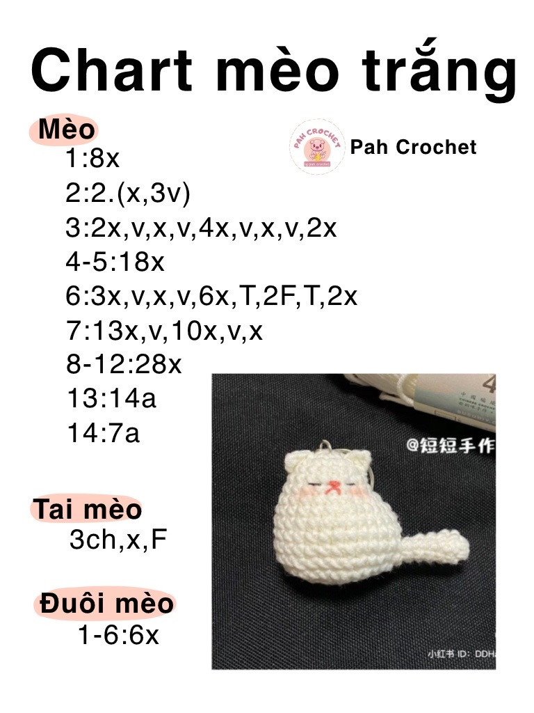 Crochet White Cat Keychain Pattern Chart