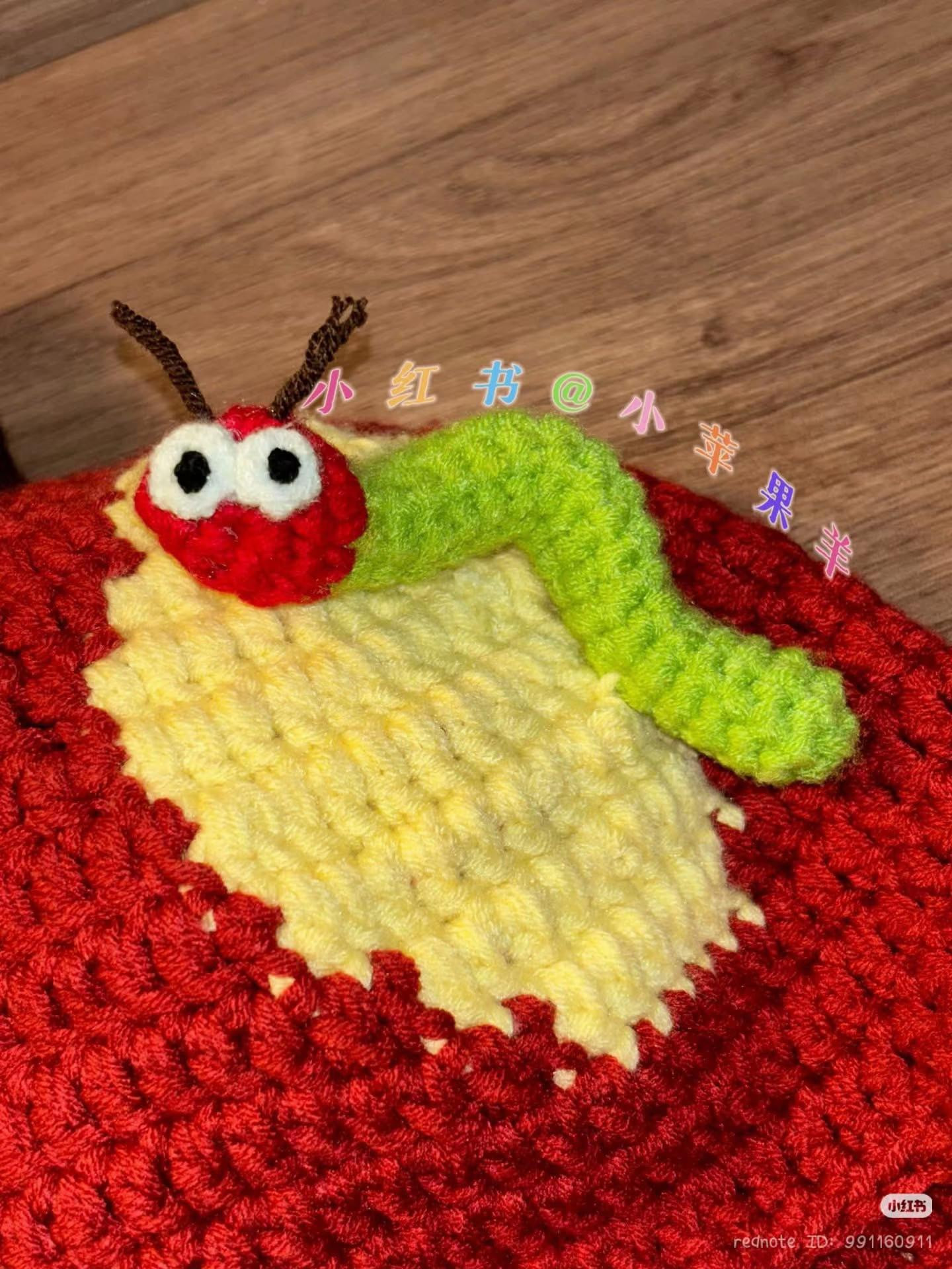 Crochet Worm Apple Earflap Hat Pattern with Chart