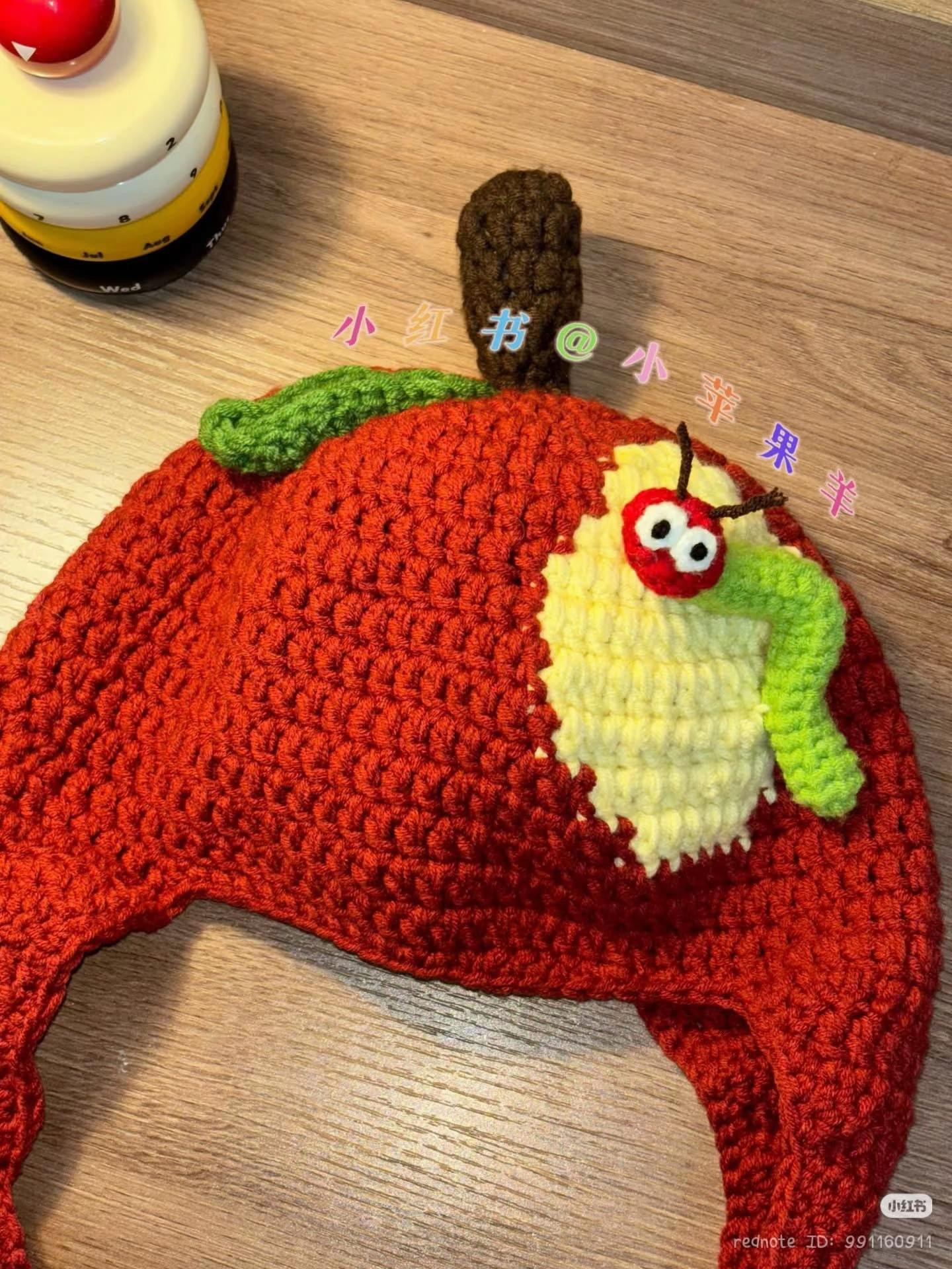Crochet Worm Apple Earflap Hat Pattern with Chart