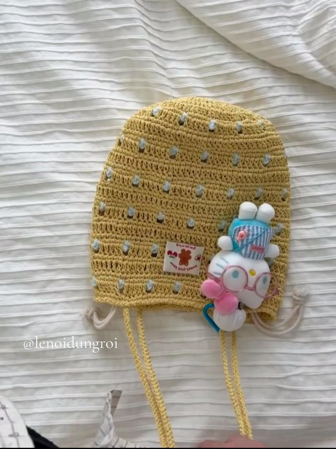 Crochet Yellow Mesh Bag Chart with Cute Keychain