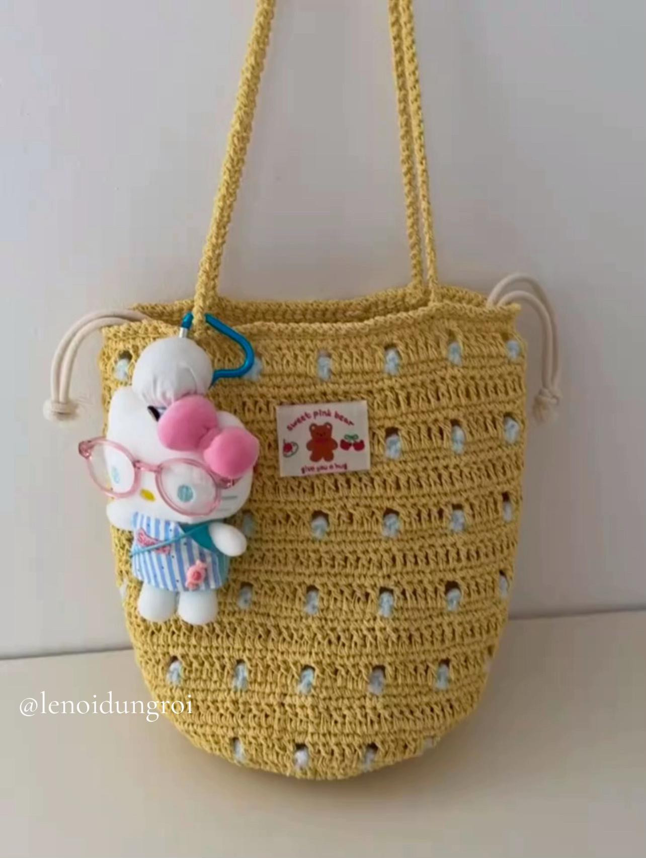 Crochet Yellow Mesh Bag Chart with Cute Keychain