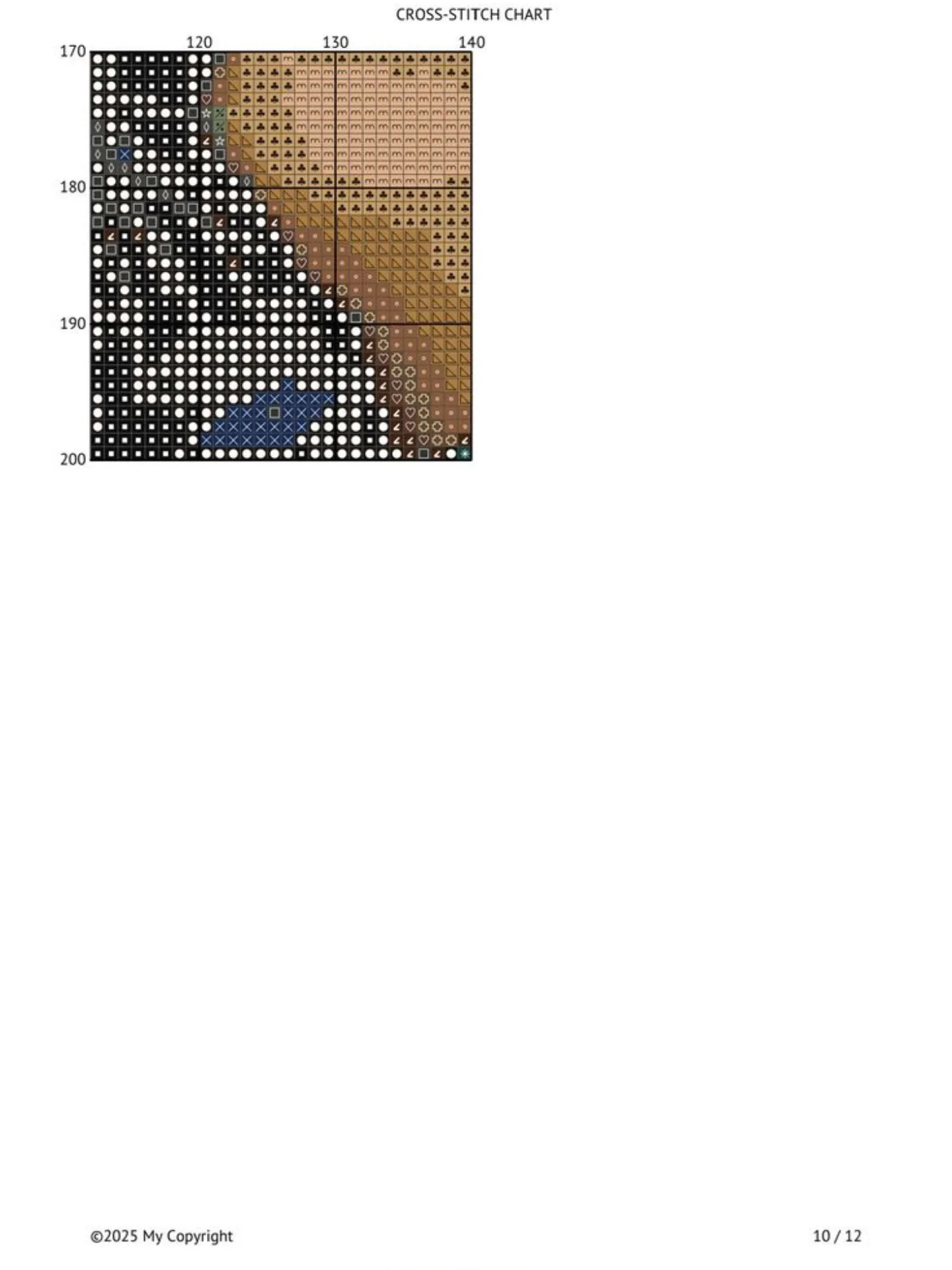 Cross-stitch chart of a woman in blue hat with black cat