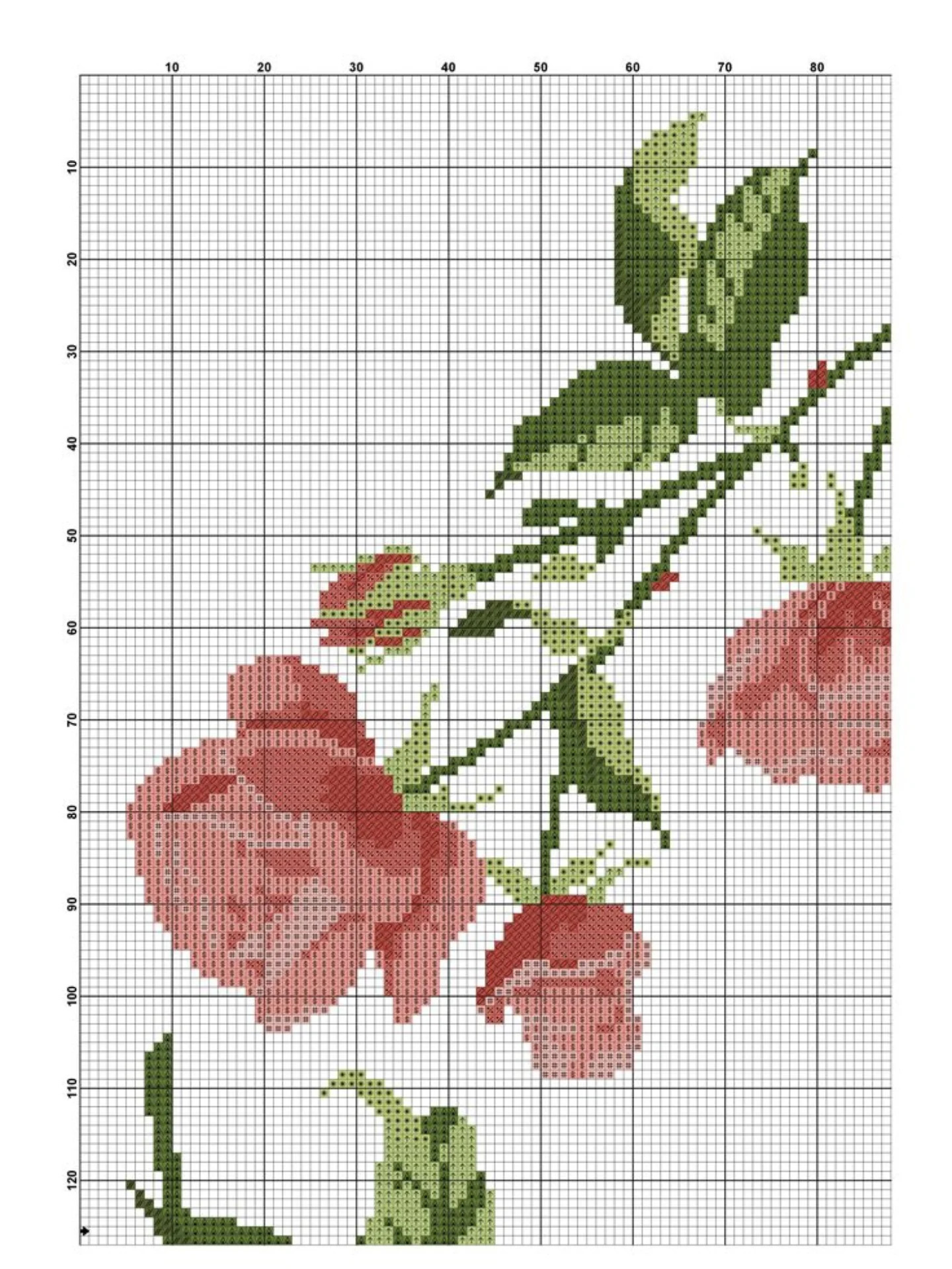 Cross Stitch Pattern Chart for Pink Rose Floral Wreath Table Runner Design