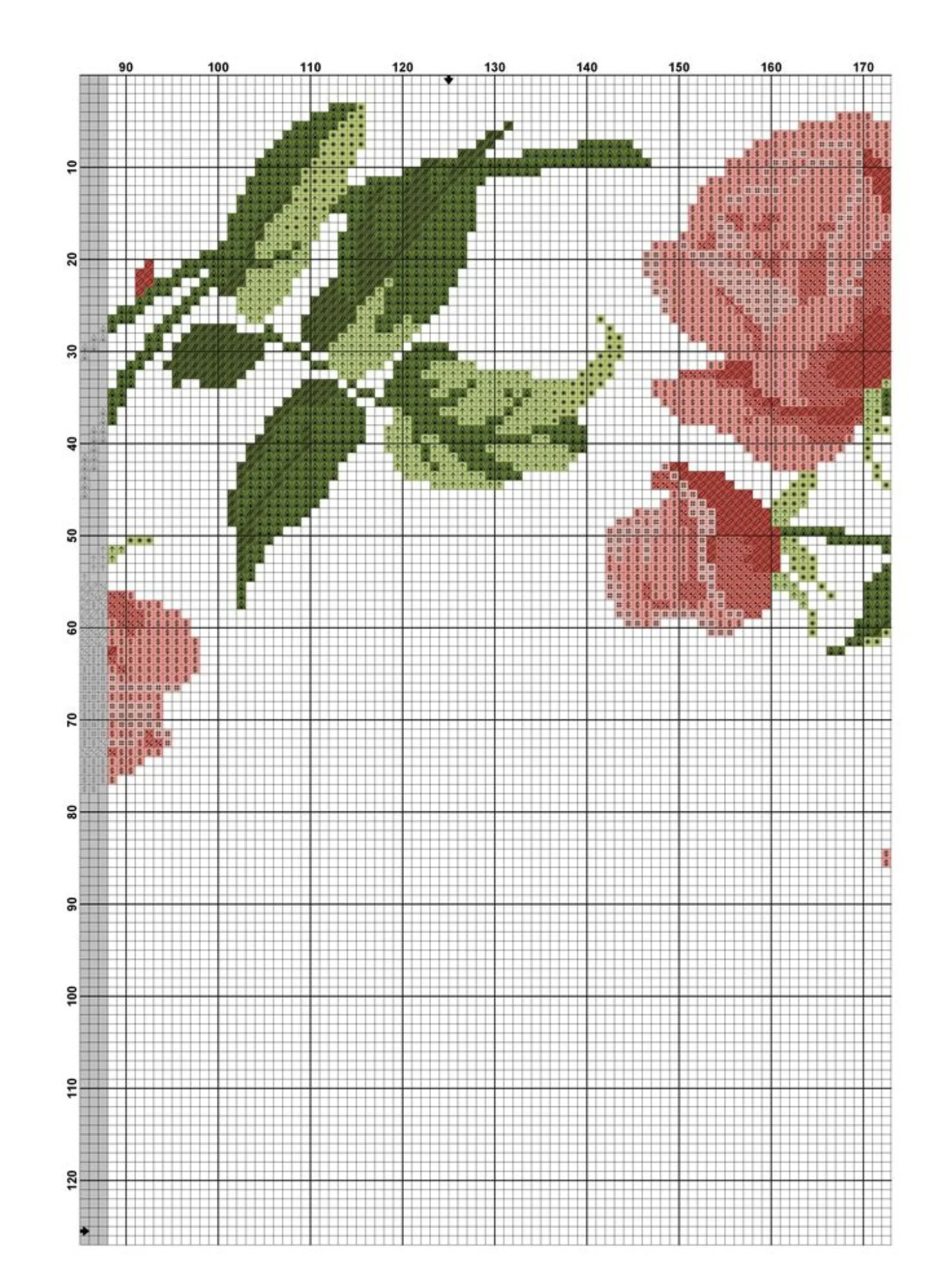 Cross Stitch Pattern Chart for Pink Rose Floral Wreath Table Runner Design