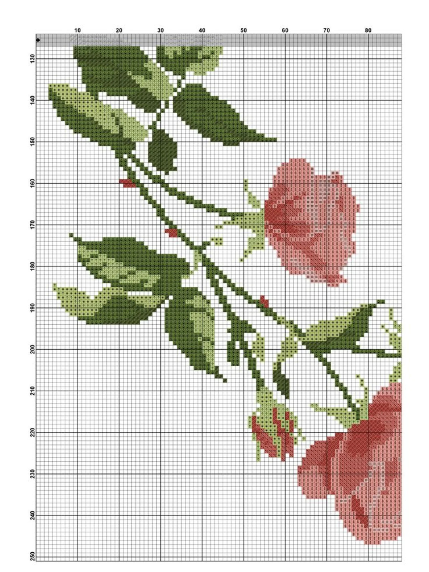 Cross Stitch Pattern Chart for Pink Rose Floral Wreath Table Runner Design
