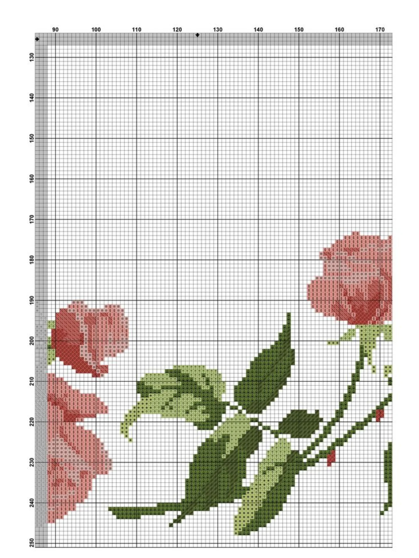 Cross Stitch Pattern Chart for Pink Rose Floral Wreath Table Runner Design