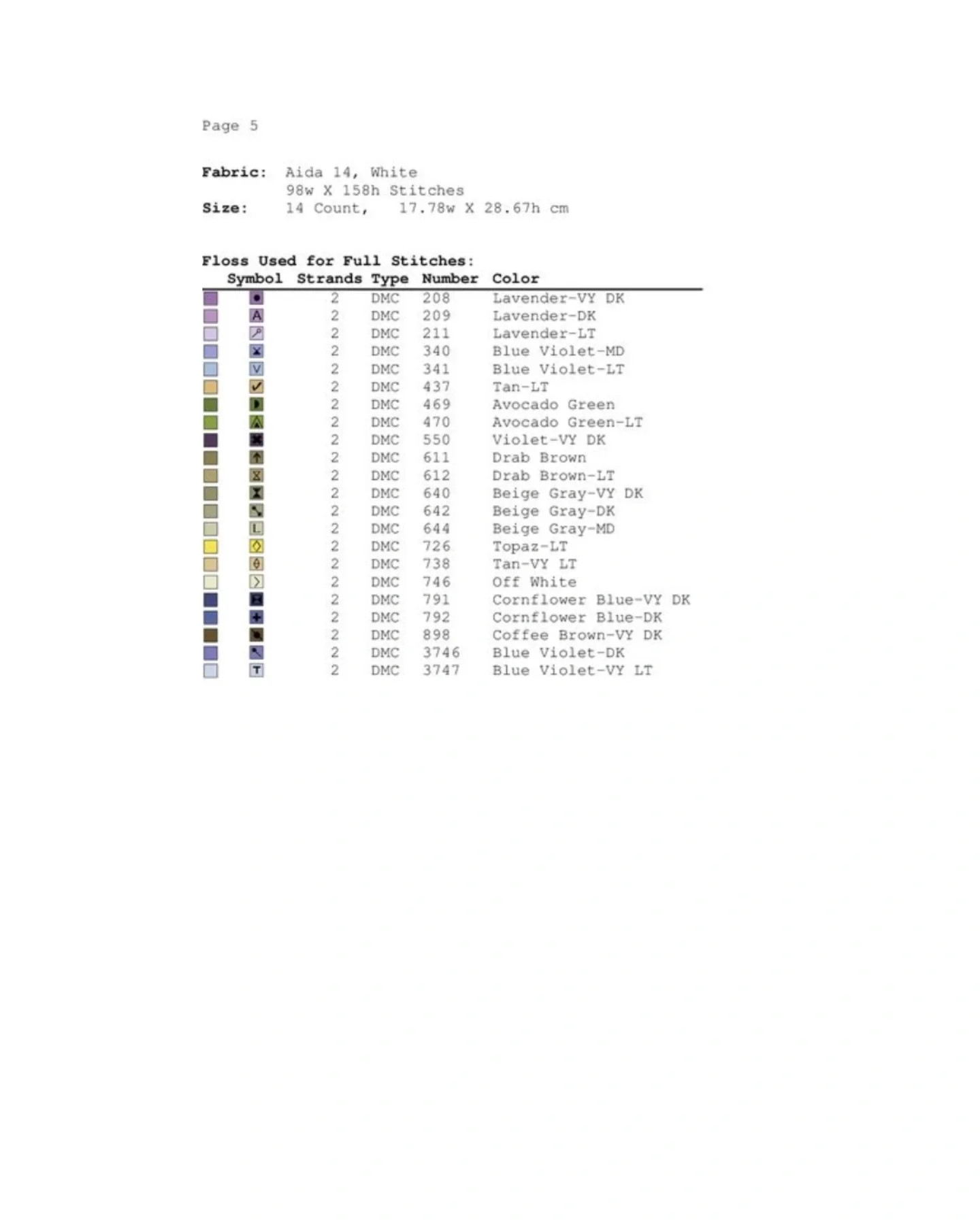Cross Stitch Pattern Chart for Purple Flowers in Basket