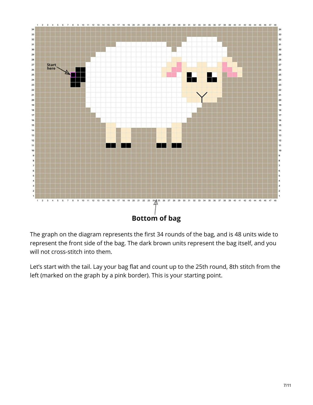 Cross-stitched Lamb Cinched Backpack Pattern by Yarn + Chai
