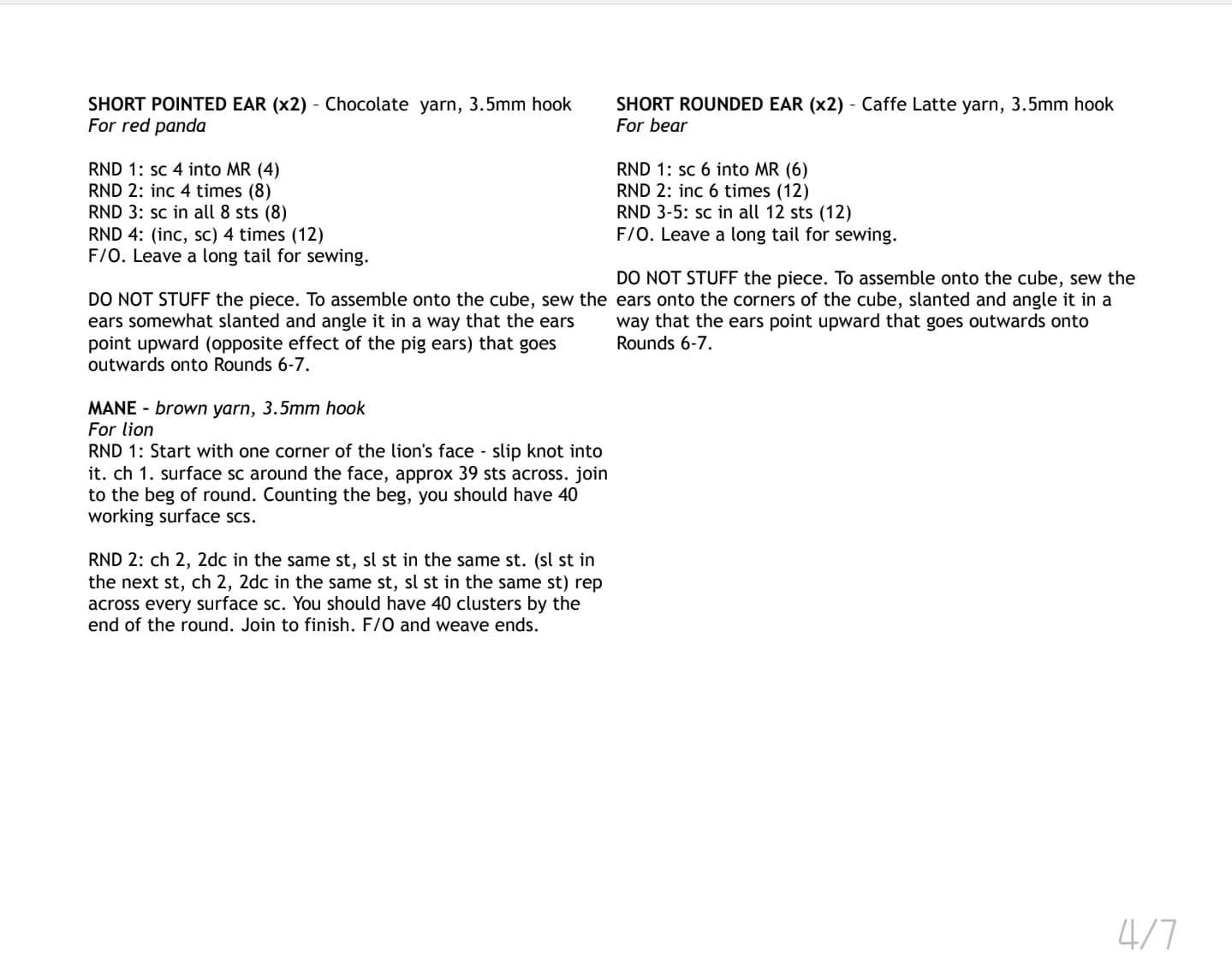 Cube Wild Animals Crochet Pattern: Lion, Bear, Red Panda