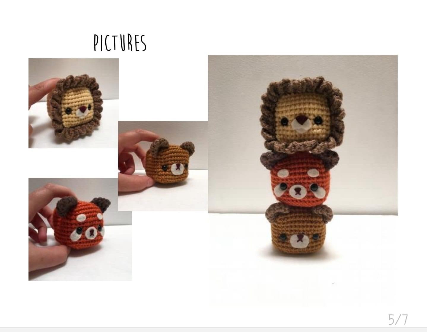 Cube Wild Animals Crochet Pattern: Lion, Bear, Red Panda
