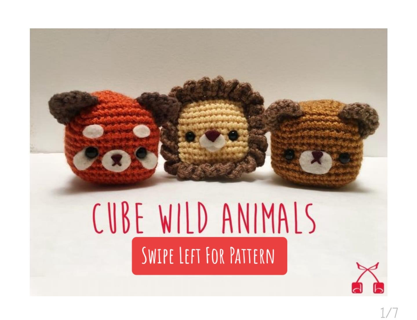 Cube Wild Animals Crochet Pattern: Lion, Bear, Red Panda