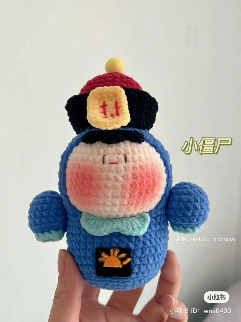 Cương thi móc len búp bê nhân vật tiểu quỷ mặc đồ xanh