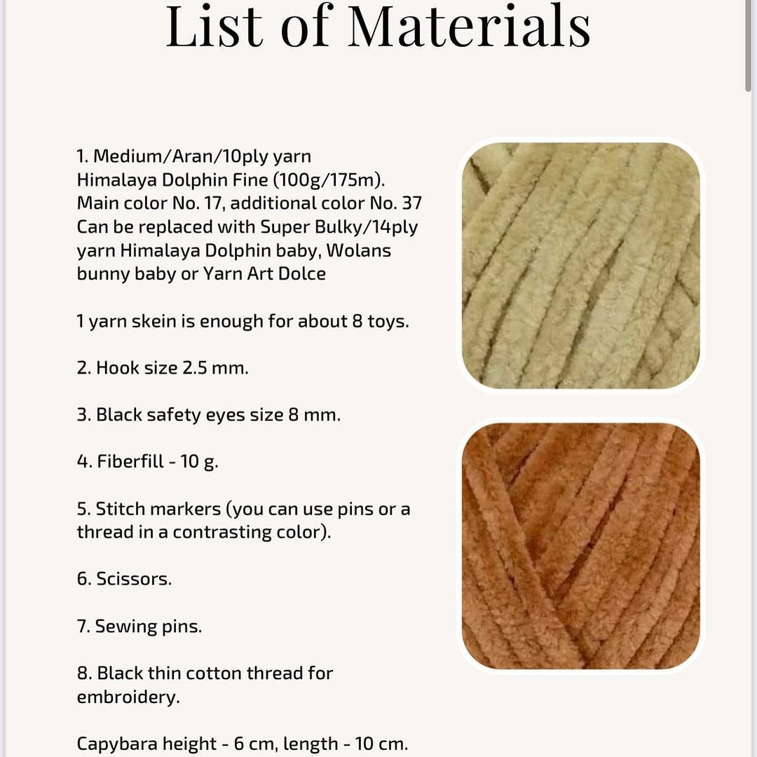 Cute Amigurumi Capybara Crochet Pattern with List of Materials and Instructions