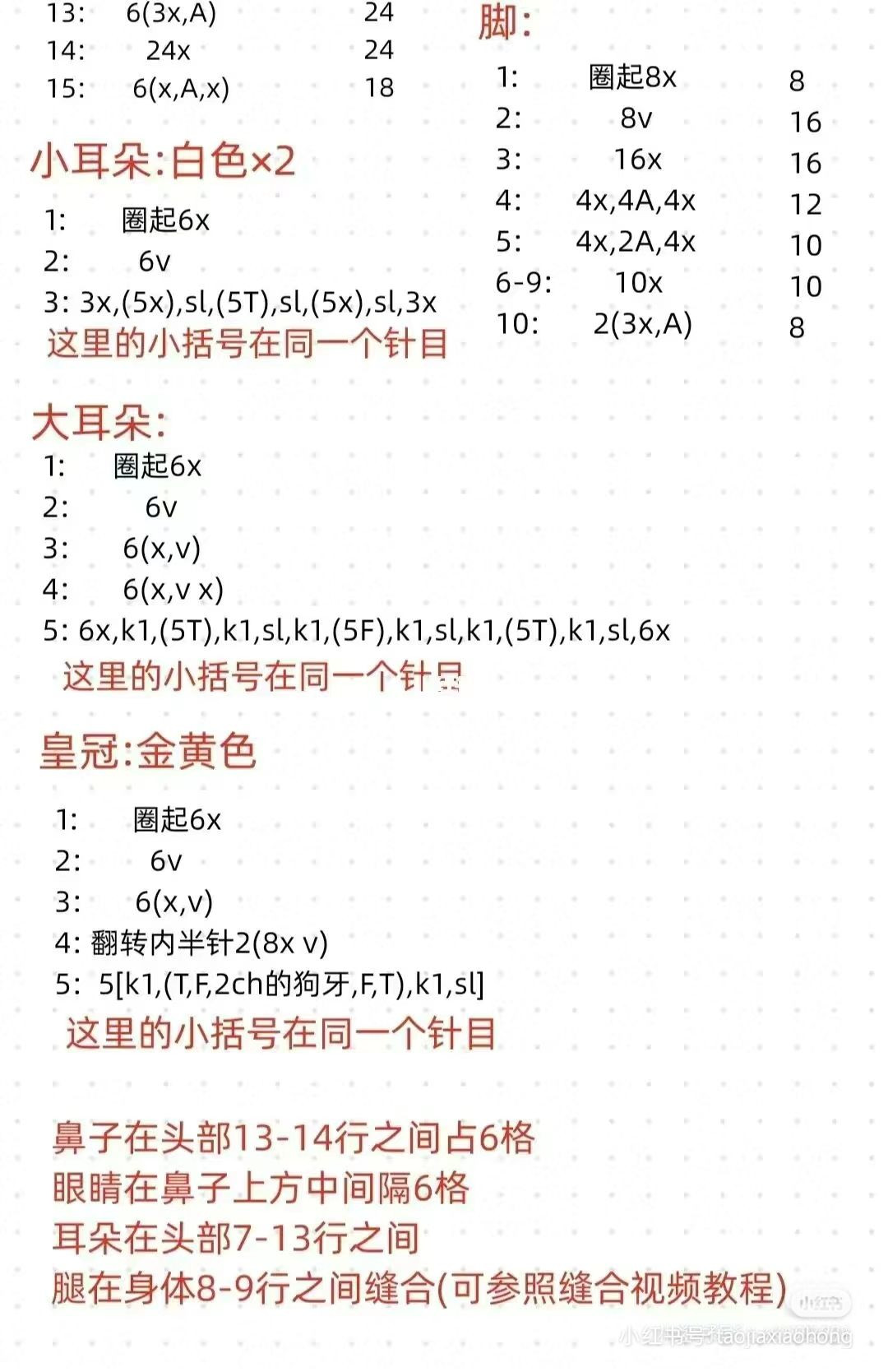 Cute Amigurumi Elephant Crochet Pattern Chart with Crown
