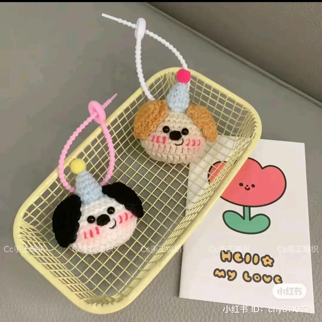 Cute Amigurumi Keychains and Plushies Pattern: Dog with Party Hat, Kittens, Pug, and Shiba Inu