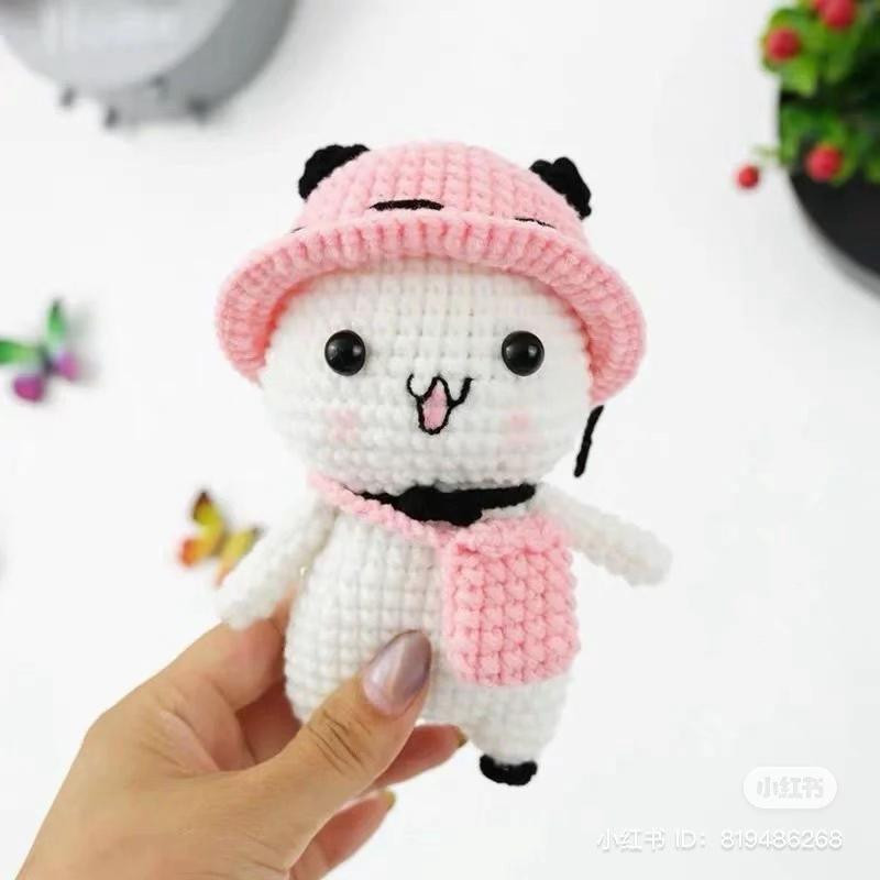 Cute Amigurumi Panda Doll with Pink Hat and Scarf - Complete Crochet Pattern Chart